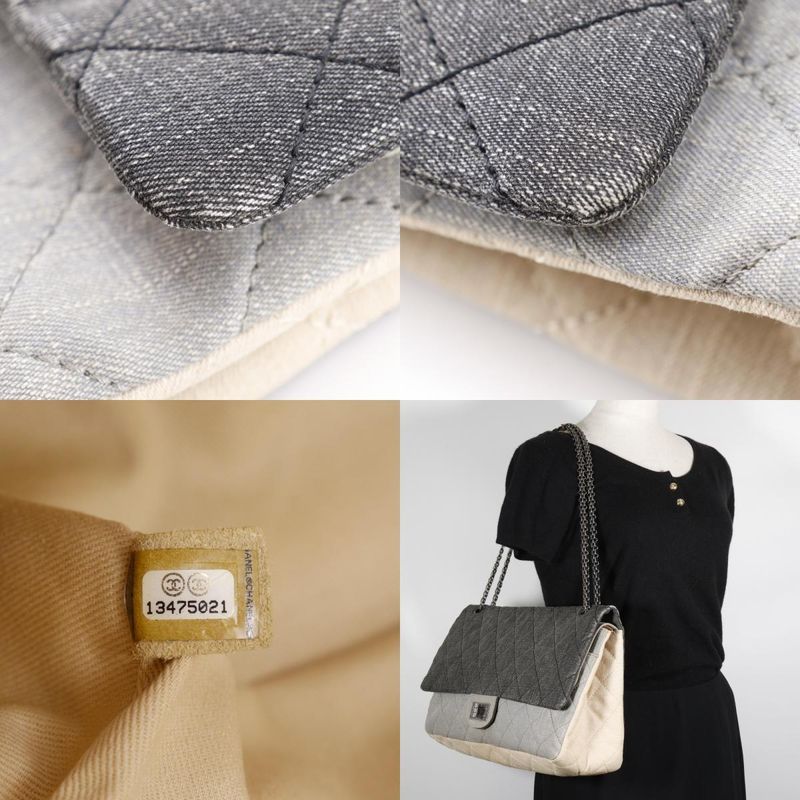 Chanel 2.55 Chain Shoulder Matelasse Double Flap Tricolor Denim Black/beige