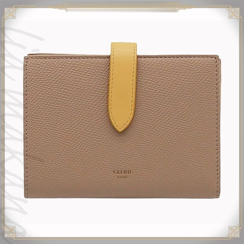 Celine Medium Strap Wallet Calfskin Nude Beige Citron Yellow Bicolor Wallet