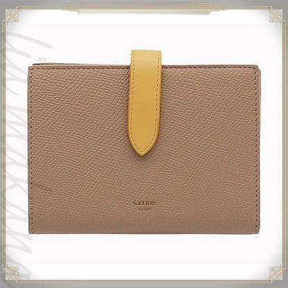Celine Medium Strap Wallet Calfskin Nude Beige Citron Yellow Bicolor Wallet
