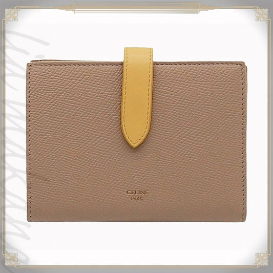 Celine Medium Strap Wallet Calfskin Nude Beige Citron Yellow Bicolor Wallet
