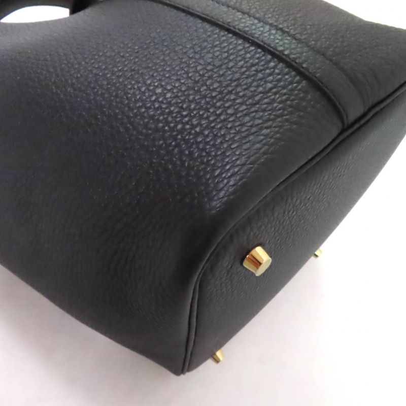 Hermes Picotin Lock MM Black Taurillon Clemence Gold Hardware Handbag Engraved