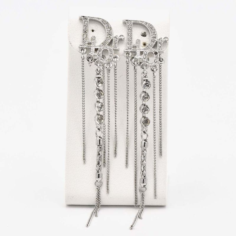 Christian DIOR Earring Dior Logo Rhinestone Accessories With Bag H6928