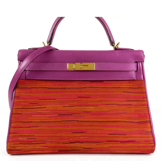 Hermes Kelly 32 Chic Glitter Gold Box Calf Vibrato Retourne 2-Way Shoulder Bag