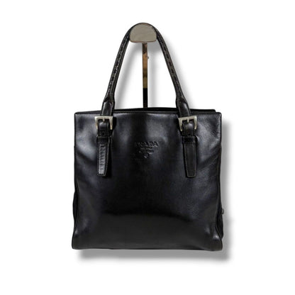 Prada Nappa Leather Tessuto Nylon Mini Tote Black — view 12