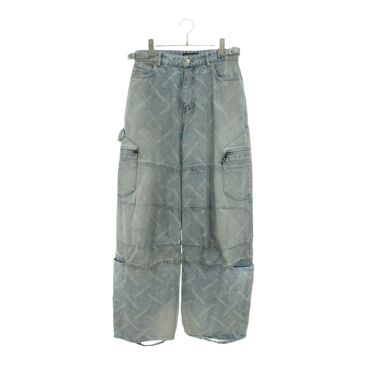 Balenciaga Tdw14 Logo Allover Destroyed Baggy Denim Pants XS