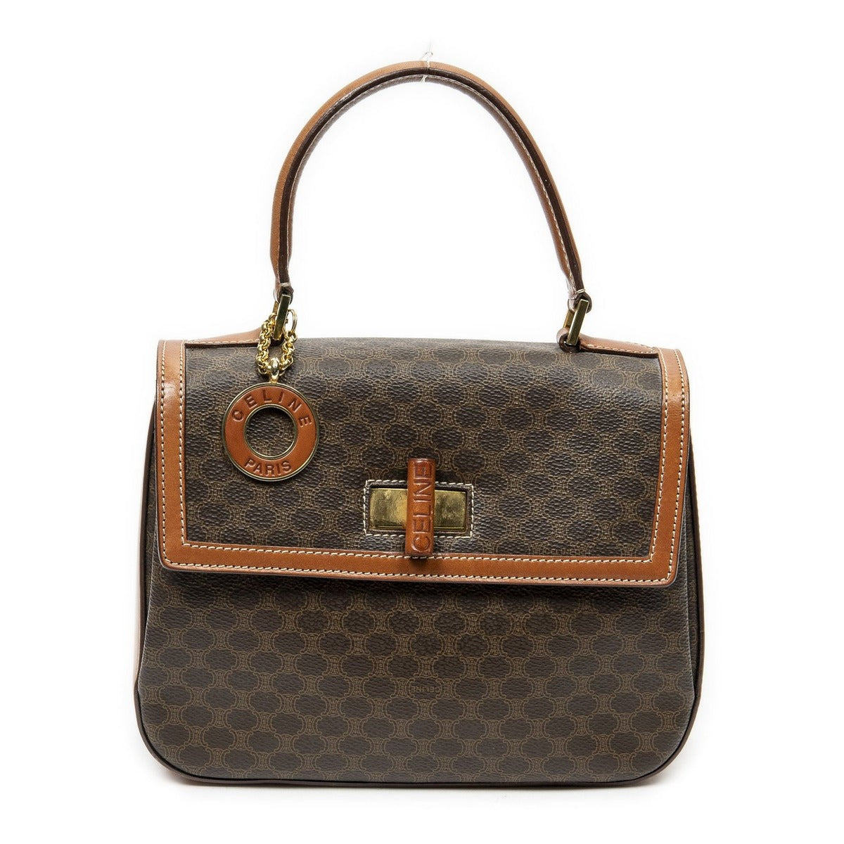 Celine Vintage Turnlock Top Handle Brown Macadam Canvas