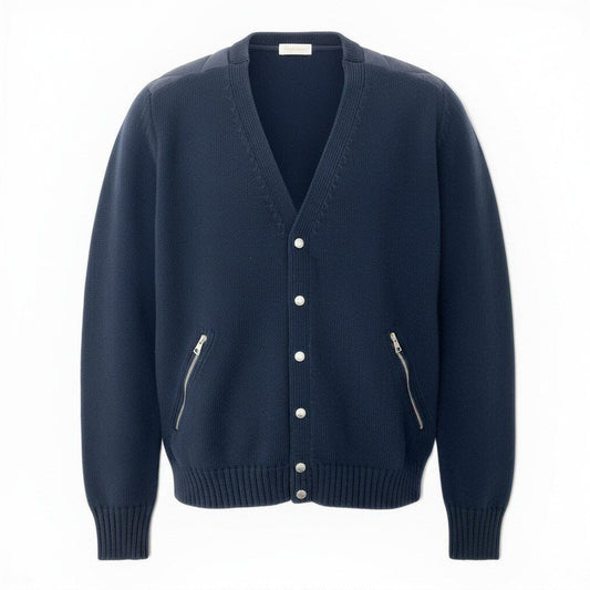 Moncler Cardigan Tricot Down Long Sleeve Flap Button L Navy Nylon