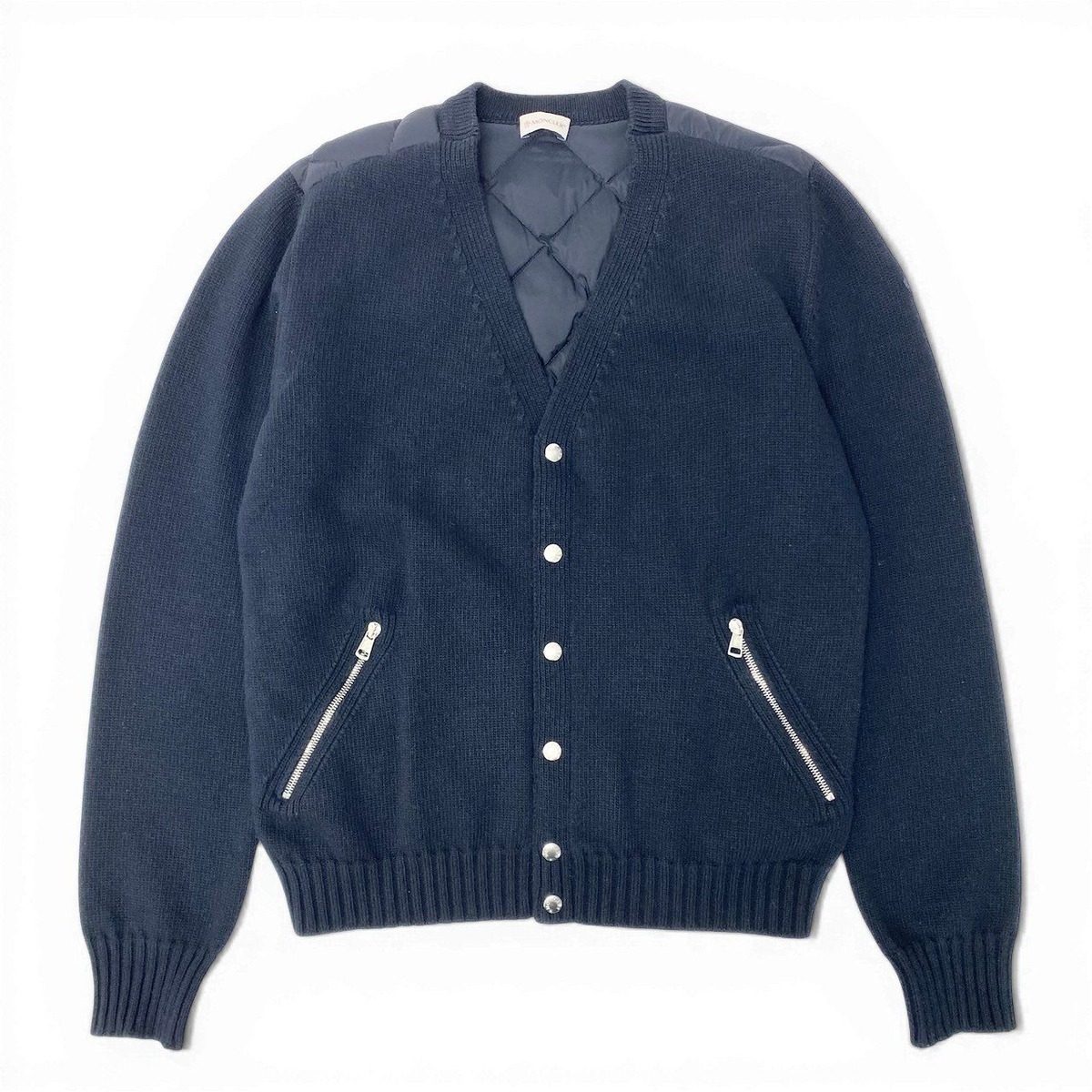 Moncler Cardigan Tricot Down Long Sleeve Flap Button L Navy Nylon — view 2