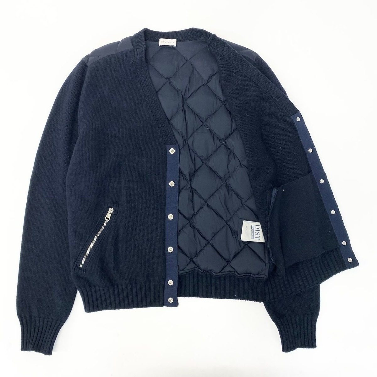 Moncler Cardigan Tricot Down Long Sleeve Flap Button L Navy Nylon — view 3