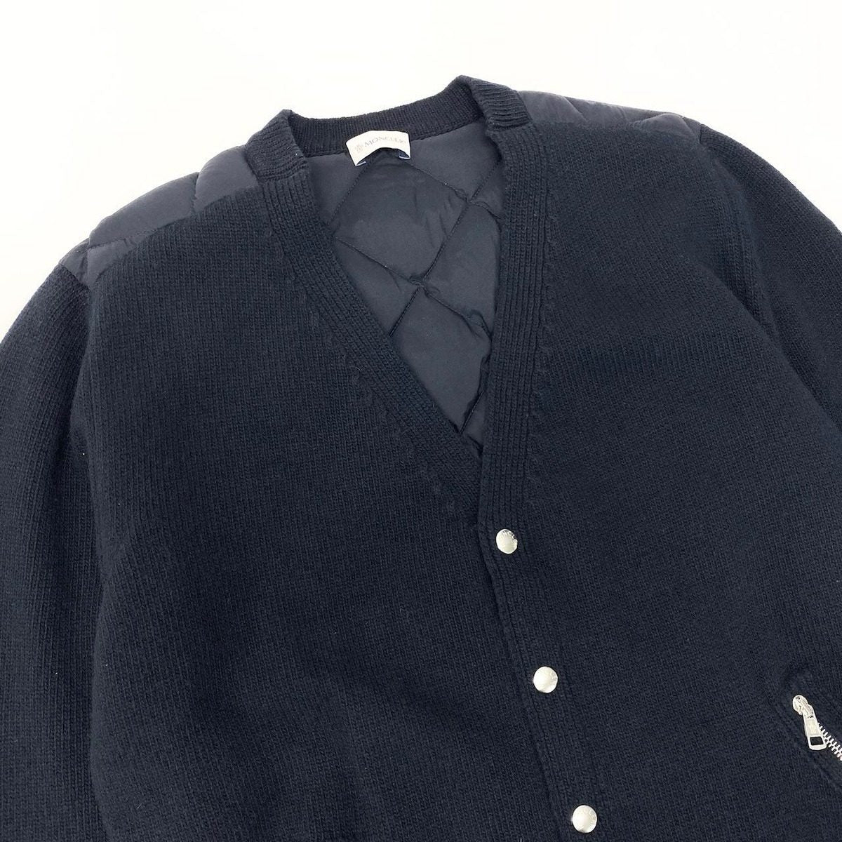 Moncler Cardigan Tricot Down Long Sleeve Flap Button L Navy Nylon — view 5