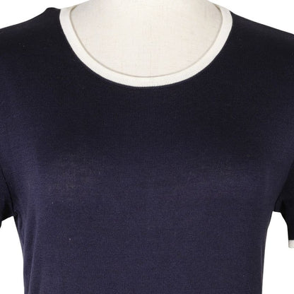 Chanel Short Sleeves 96P P06382 Cotton Navy Blue Ladies Knit