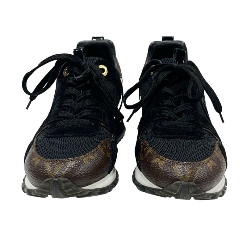Louis Vuitton Run Away Line Monogram Sneakers Shoes Fabric Suede Leather Black