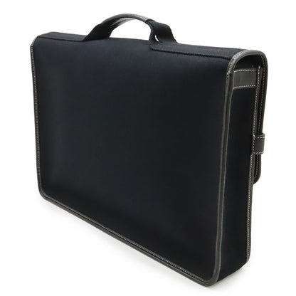 Hermes Buenaventura MM Handbag Toile Officier Leather Black Black Missing