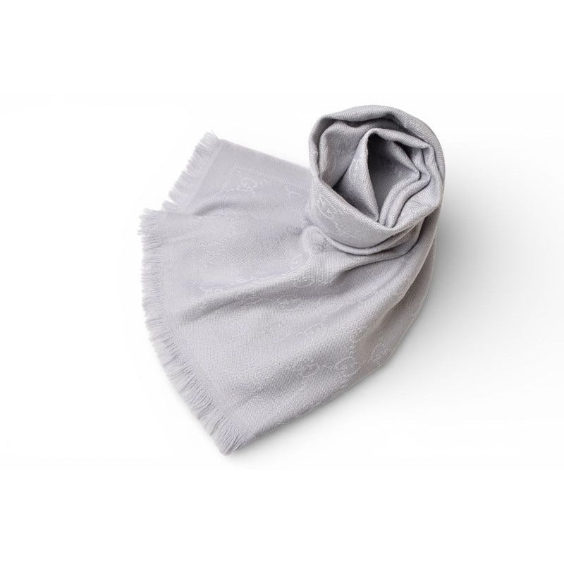 Gucci Scarf Winter 100% Wool GG Pattern Light Silver