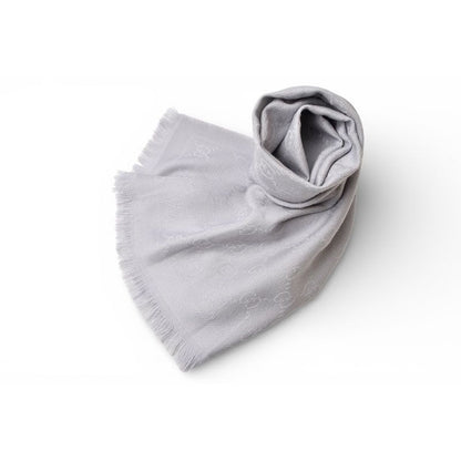 Gucci Scarf Winter 100% Wool GG Pattern Light Silver
