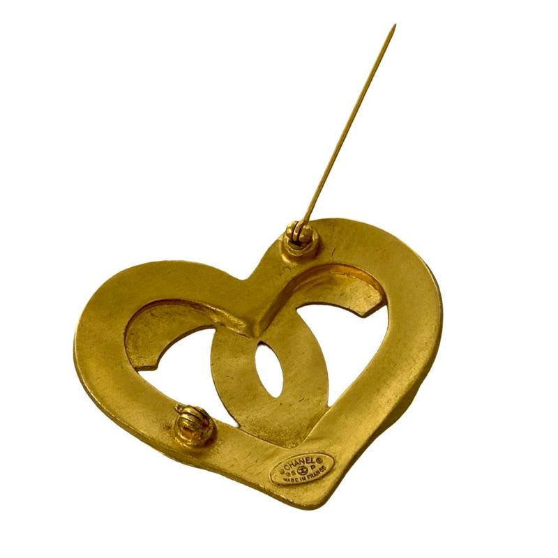 Chanel Vintage Coco Mark Heart Motif GP Brooch Accessory Gold 95P
