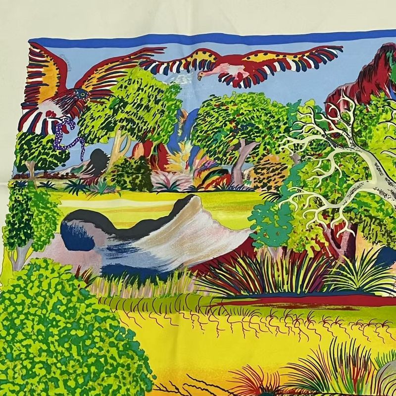 Hermes Carre 90 Nuba Mountain Nuba Mountain Scarf 100% Silk White