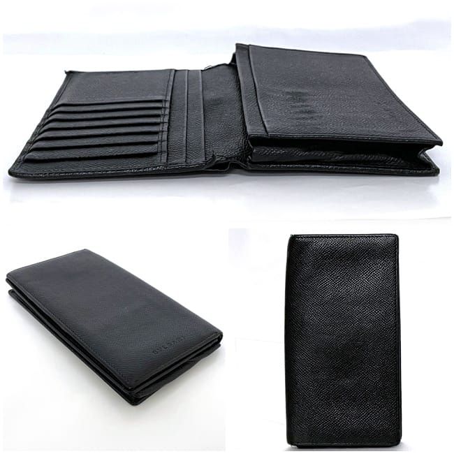 Bulgari Bifold Long Wallet Black Wallet Leather Preowned Bvlgari Billfold