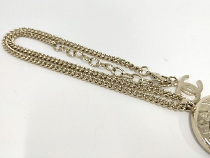 Chanel Necklace Coco Mark Plated Gold Rhinestone B25A