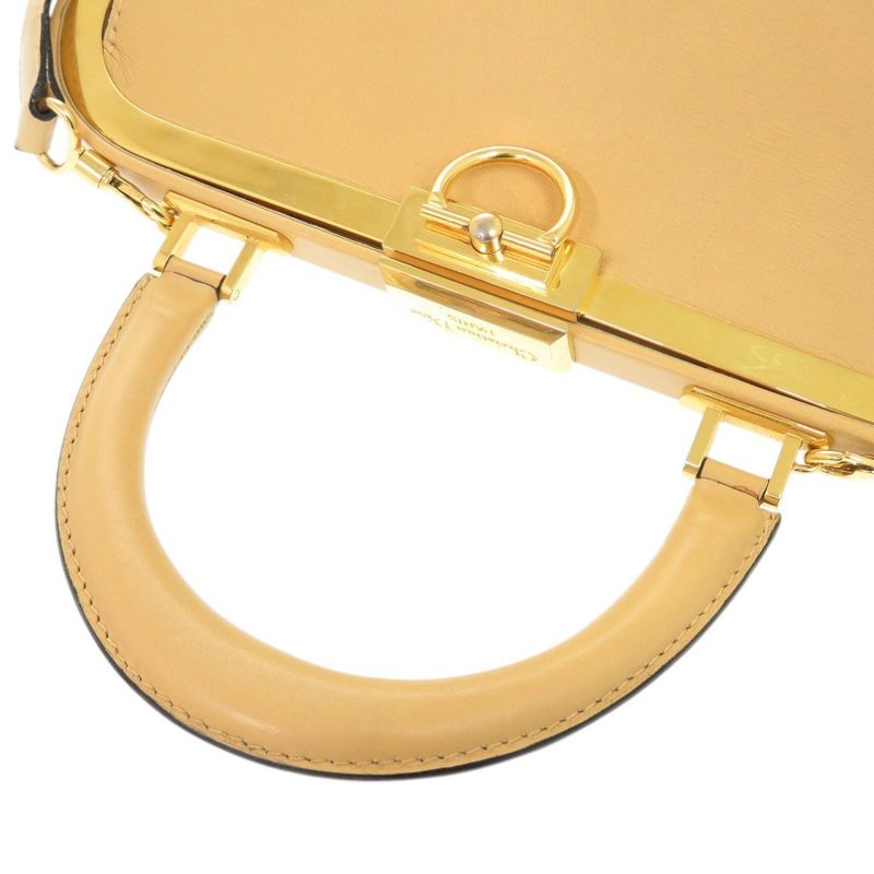 Christian Dior Vintage Leather Beige Gold Hardware Shoulder Bag 0697 Christian