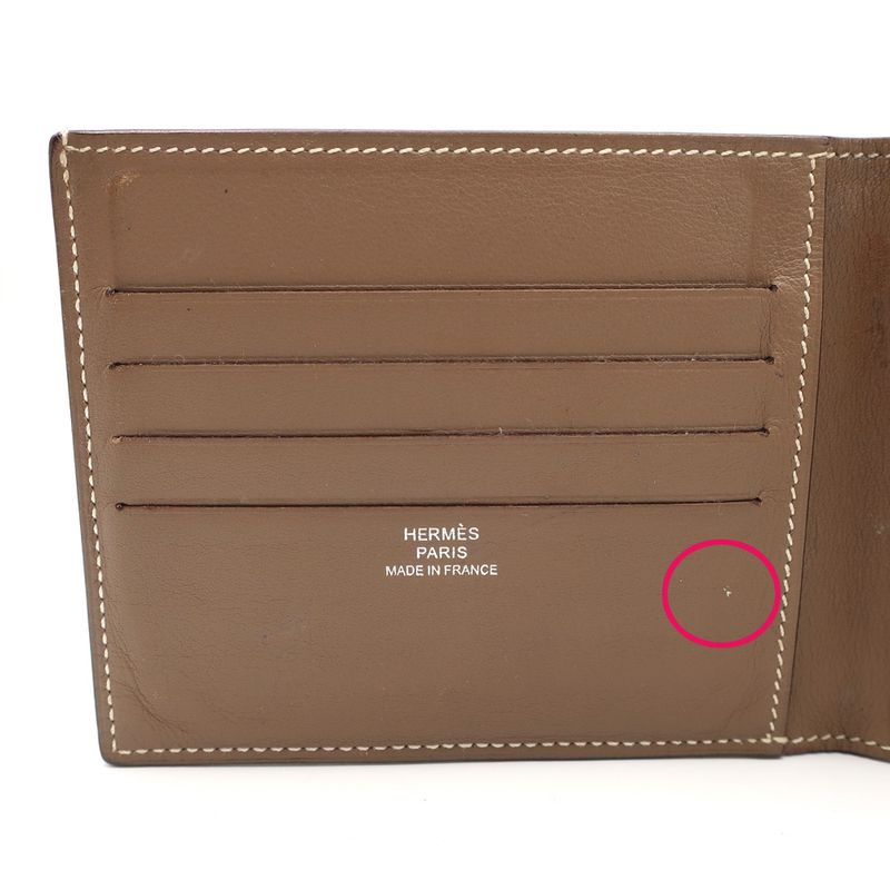Hermes Wallet Citizen Twill Brown Beige Leather Bifold Women's R