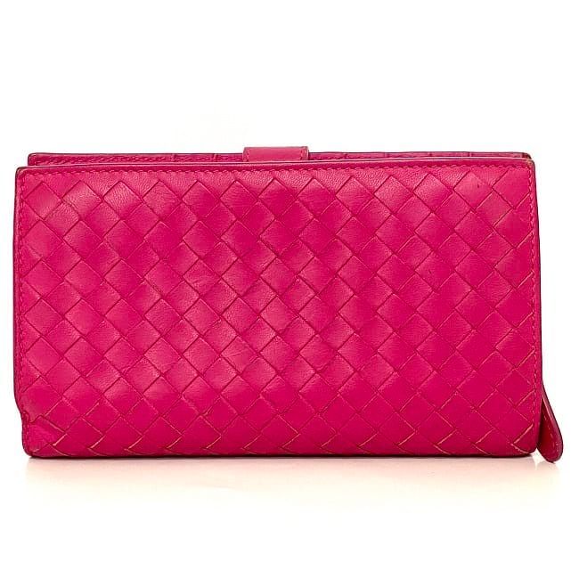 Bottega Veneta Bifold Wallet Pink Intrecciato Excellent Condition Hook