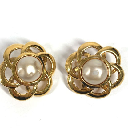 Chanel Earrings Faux Pearl Flower Metal Gold