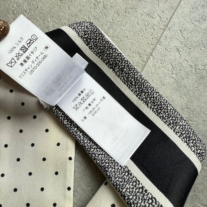 Christian Dior Mitzah Mini Scarf Twirly 100% Silk Logo Dots Polka Dots White