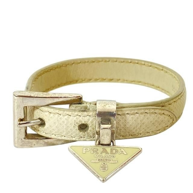 Prada 1 Ib351 Bracelet Bangle Accessories Small Triangle Logo Leather White