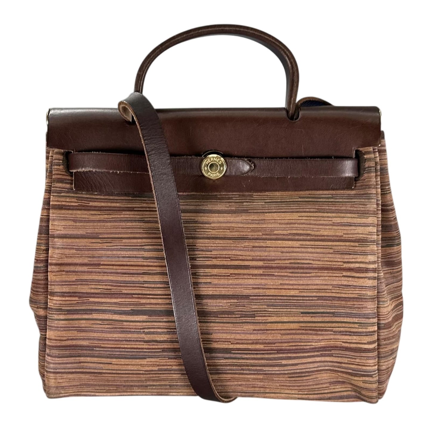 Hermes Herbag PM Vibrato Leather Brown Shoulder Bag Gold