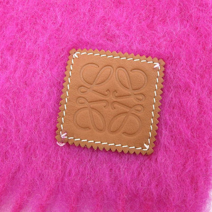 LOEWE Mohair Wool Anagram Leather Patch Fringed Scarf Pink Made In Spain