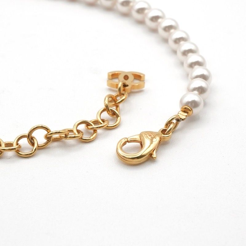 Chanel Necklace Pendant Choker Gold White Here Mark Heart