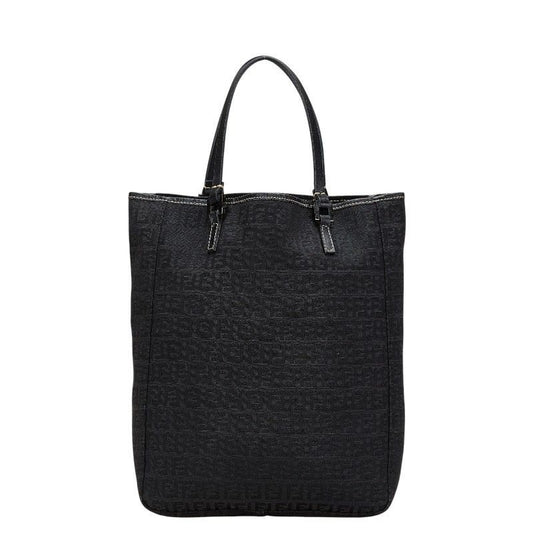 Fendi Zucchino Handbag Black Canvas Leather