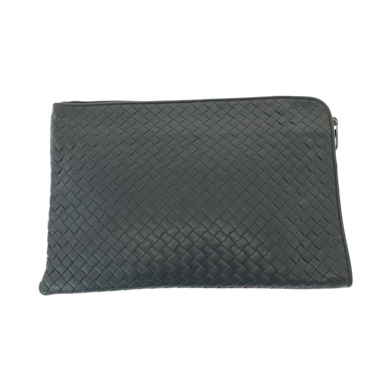 Bottega Veneta Bottega Veneta Intrecciato Gray Silver Hardware Leather Clutch