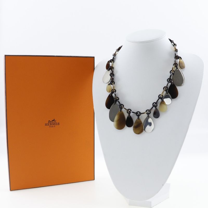 Hermes Teardrop Buffalo Horn And 925 Silver Brown/silver Ladies 50g Necklace