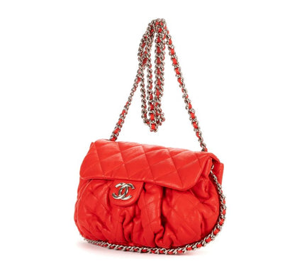 Chanel Chain Round Red Calfskin Leather A