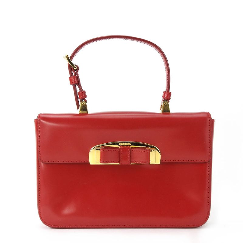 Prada Handbag Bn1670 Calf Rosso Red Gold Hardware Mini Bag Ribbon Ladies Women