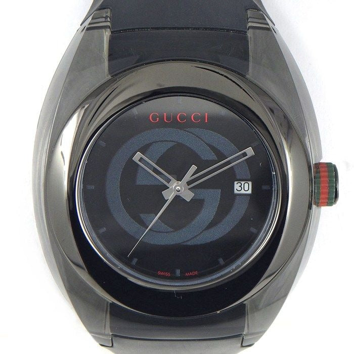 Gucci Watch Sync 137.1 Date Interlocking Black Dial SS Polyamide Synthetic