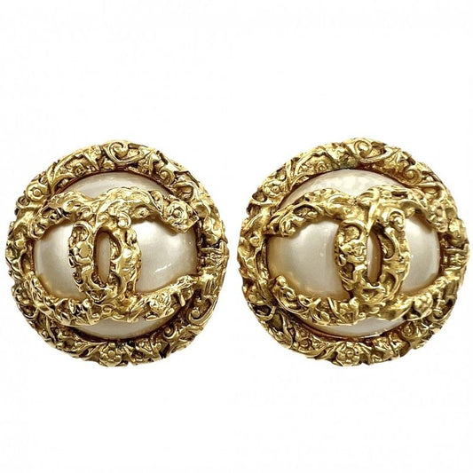 Chanel Earrings Round Accessories Vintage Coco Mark GP Faux