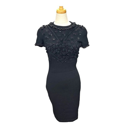 Chanel Dress Bijou Decoration Wool Black