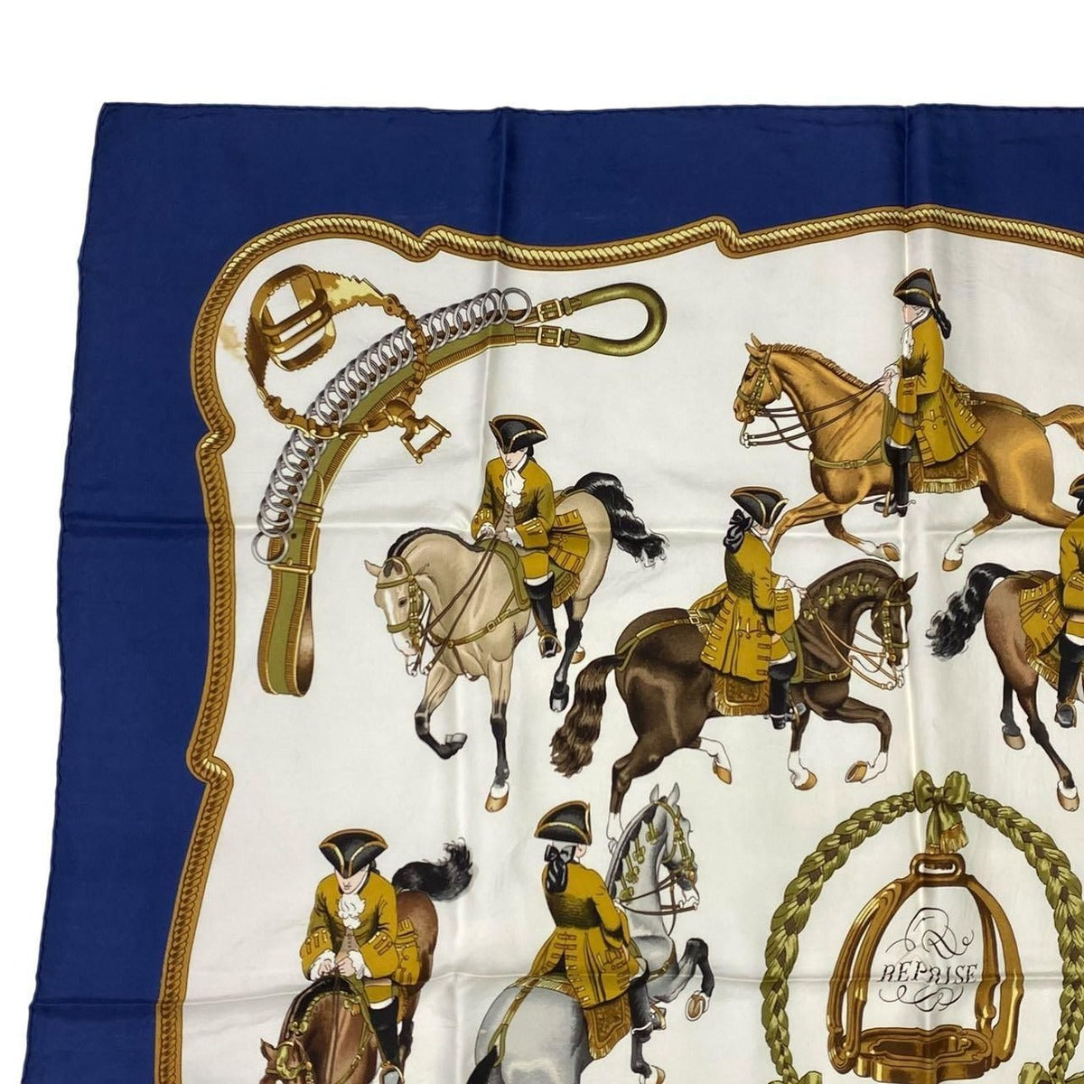 Hermes Scarf Carre 90 Silk Reprise Horse Riding Scene Navy — view 2