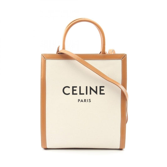Celine Tote Small Vertical Cover Natural Beige Canvas Leather
