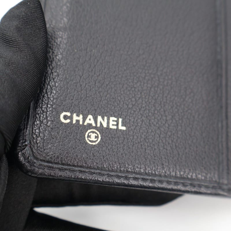 Chanel Camellia Bifold Wallet Leather Black