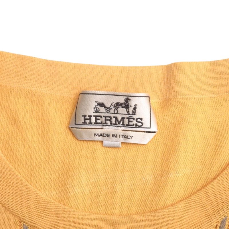 Hermes Short Sleeve T-shirt Size XL Striped Ribbed Sleeves Crewneck Knit