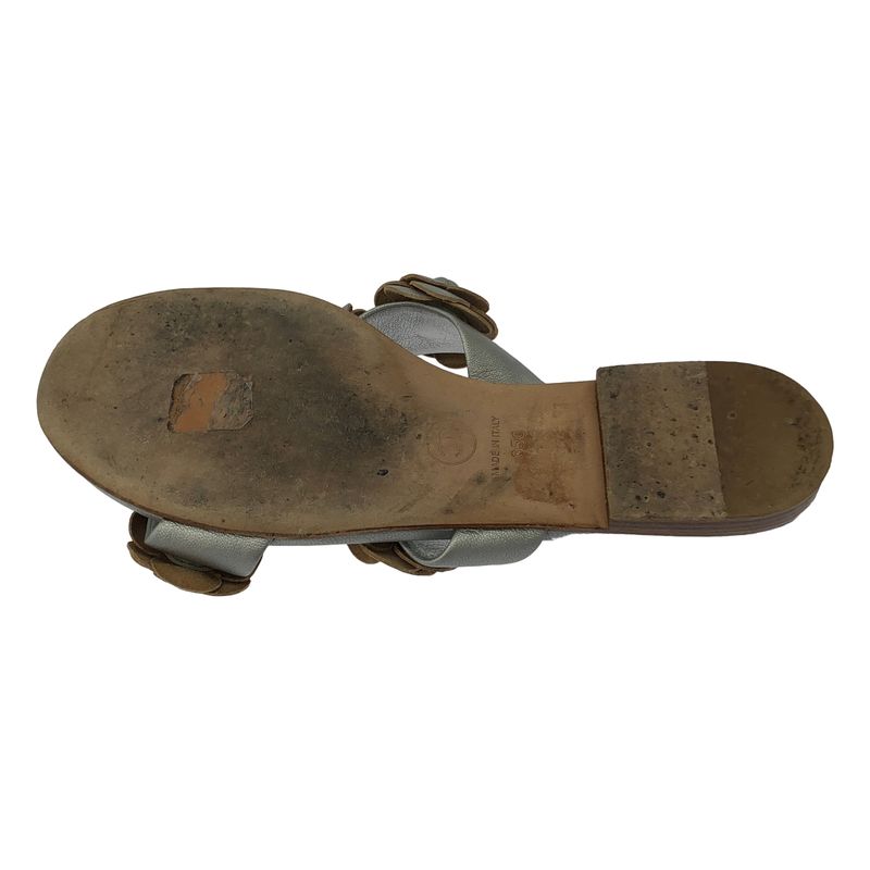 Chanel Camellia Flower Mule Sandals Silver 35