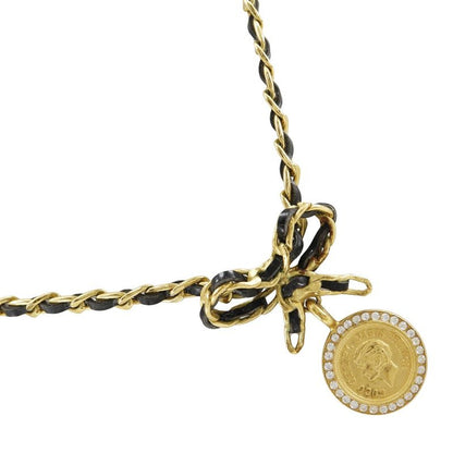 Chanel Coin Ribbon Vintage Choker Gold Plated And Rhinestone Gold 96P Ladies