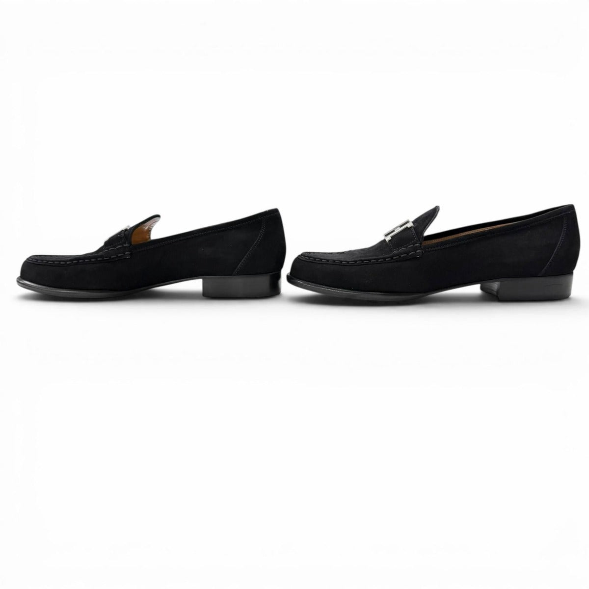 Hermes Vintage Constance Silver Hhardware Suede Leather Loafer Black 40 — view 2