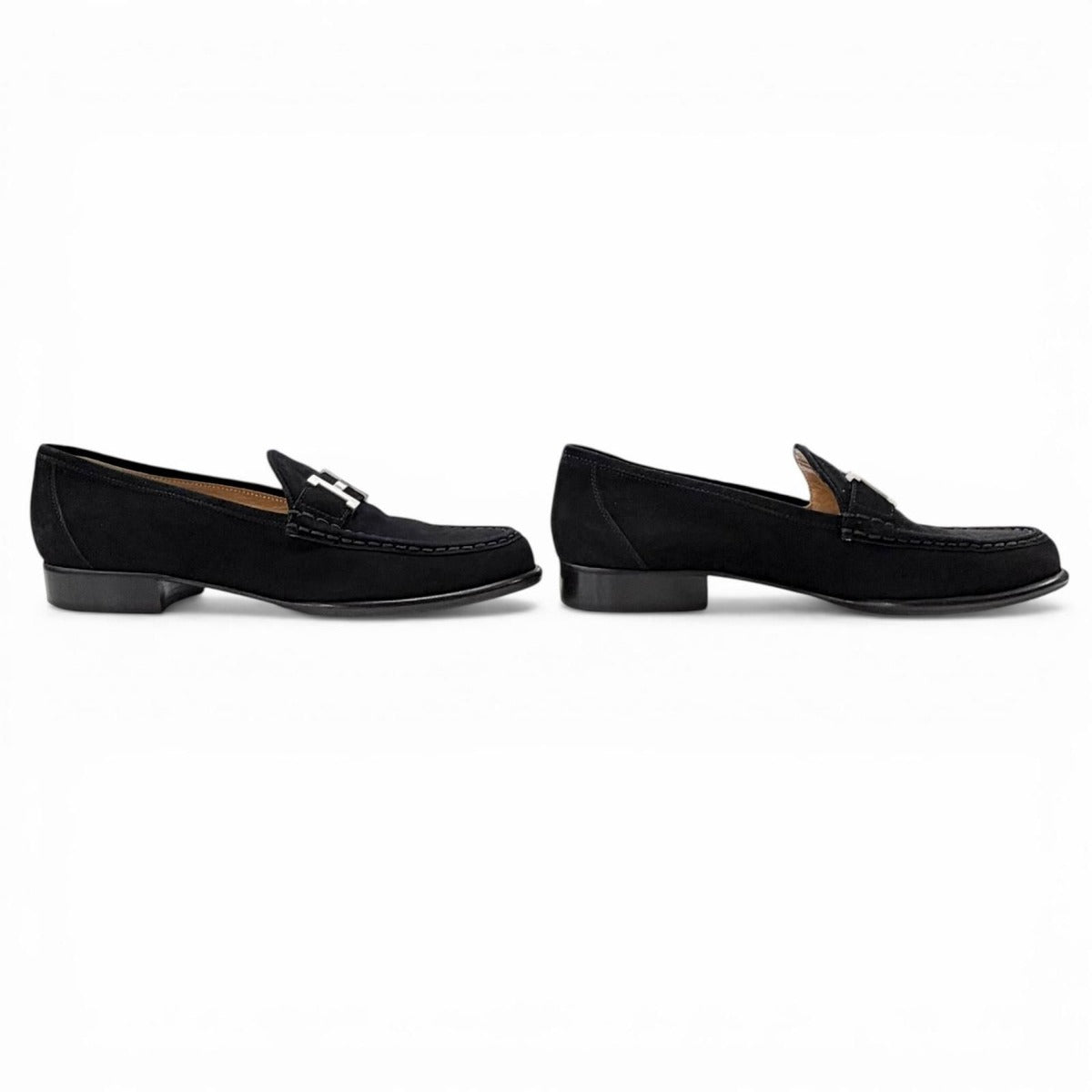 Hermes Vintage Constance Silver Hhardware Suede Leather Loafer Black 40 — view 3