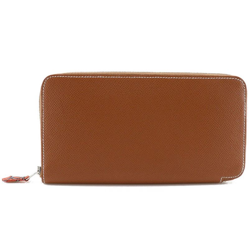 Hermes Azap Silk-in Vaux-epson Brown □Q Ladies Long Wallet