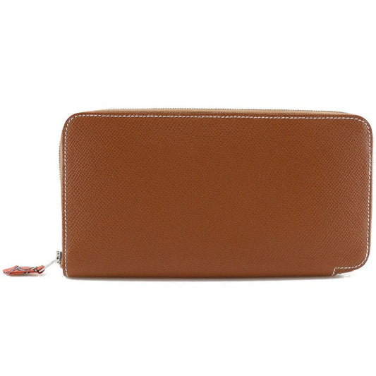 Hermes Azap Silk-in Vaux-epson Brown □Q Ladies Long Wallet